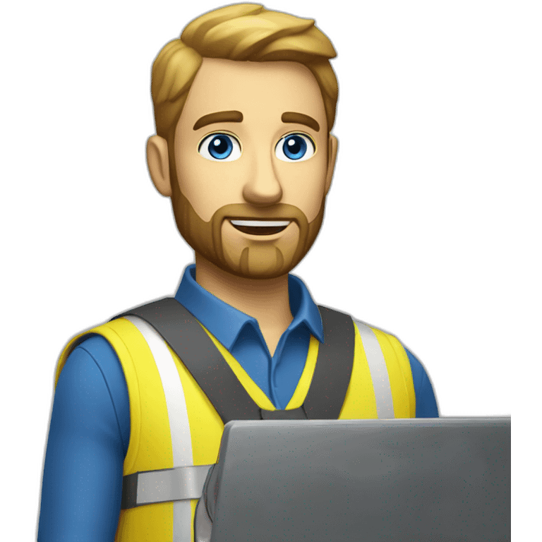 Ikea manager blue eyes beard with laptop and yellow security vest emoji