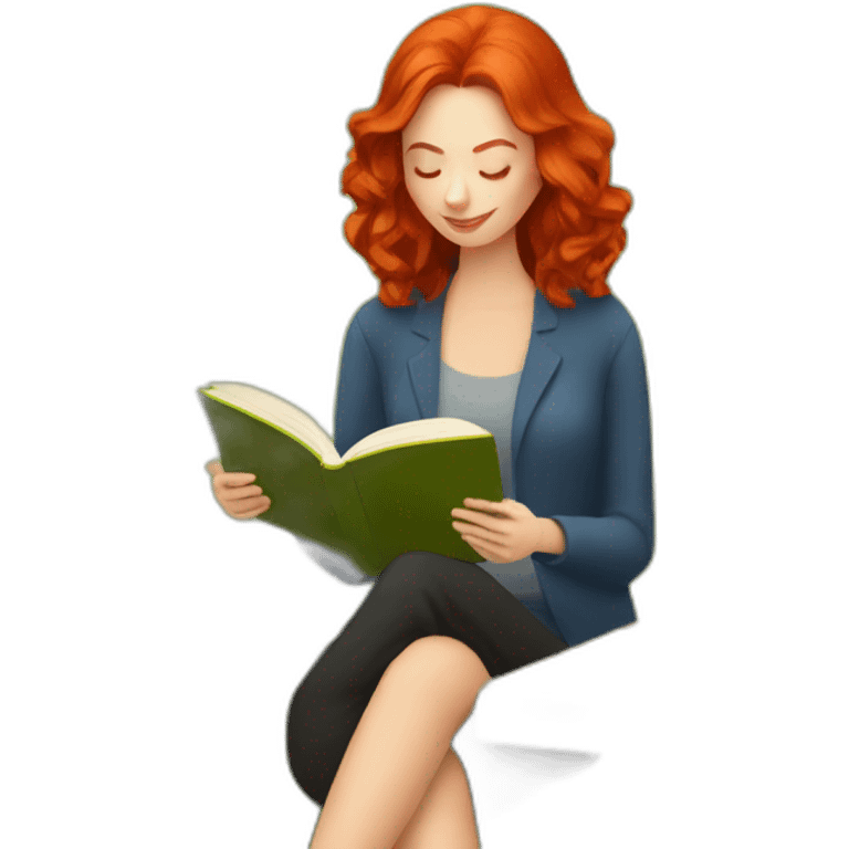 redhead woman reading a book with a glass of wine in a park emoji