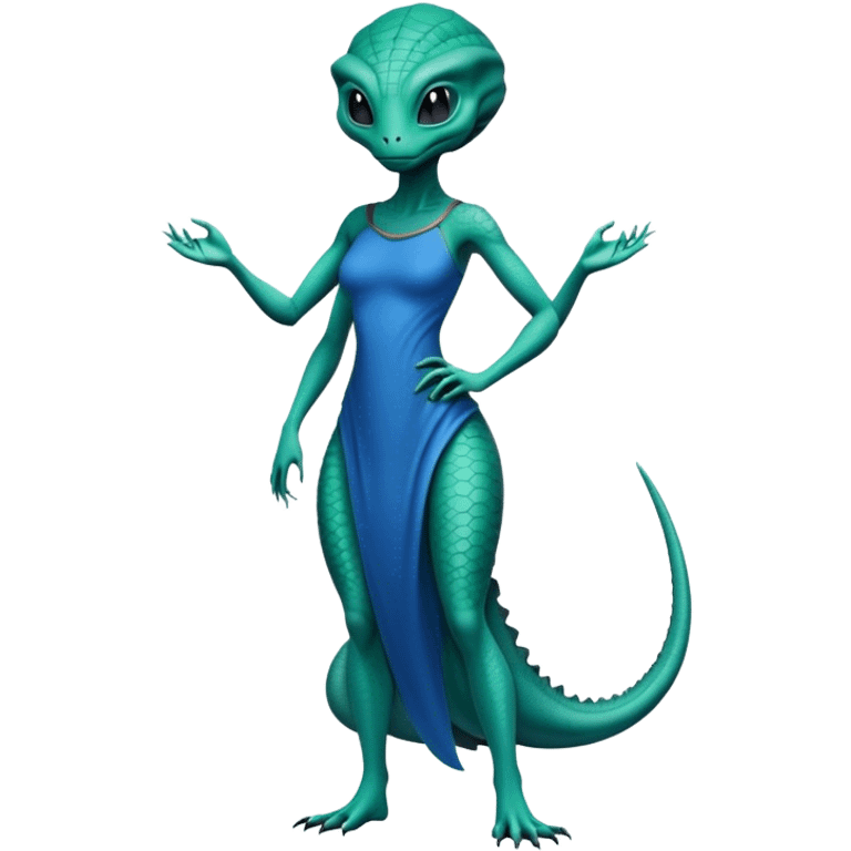 a Reptilian alien woman, full body, in bue dress emoji