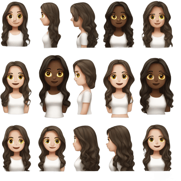 Girl long hair, little bit wavy, dark brown hair, white top, pale skin emoji