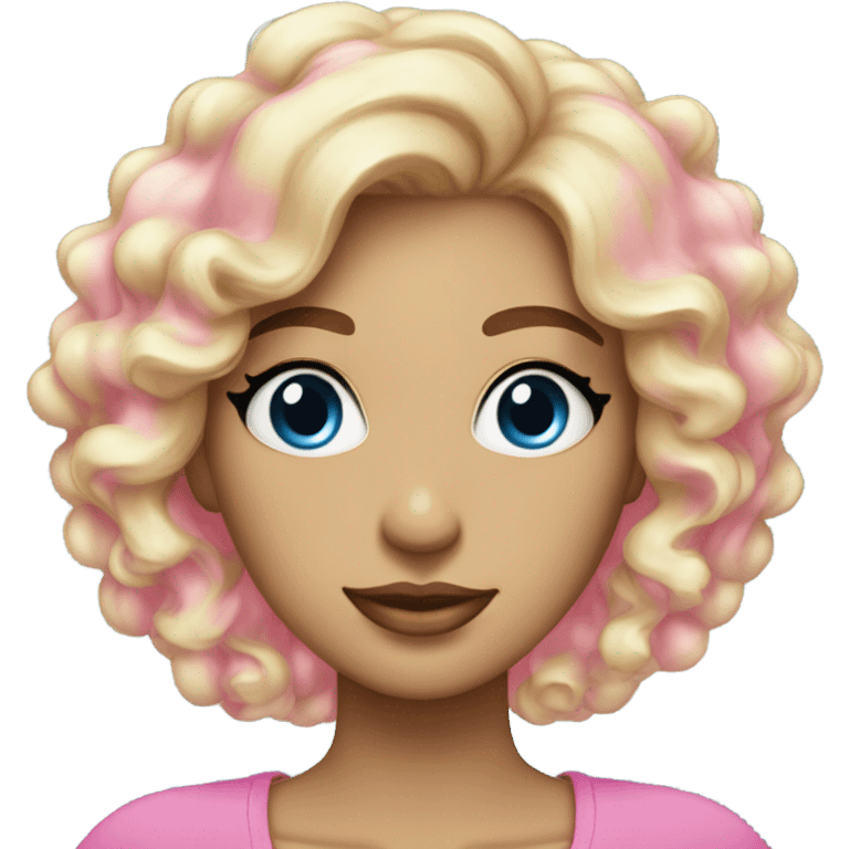 femme cheveux boucles blonde yeux bleu pull rose emoji