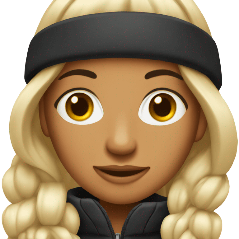 Tanned woman with long black hair as a ski girl emoji