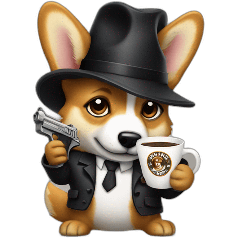 gangster corgy with a gun drinking coffee emoji