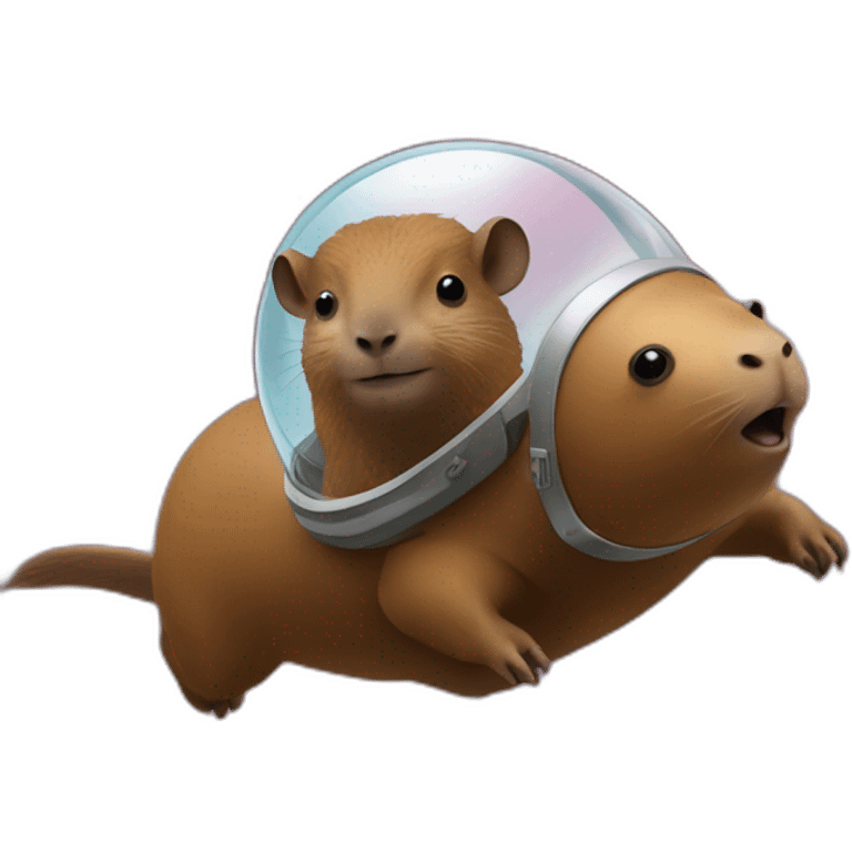 Capibara flying though space with a helmet emoji