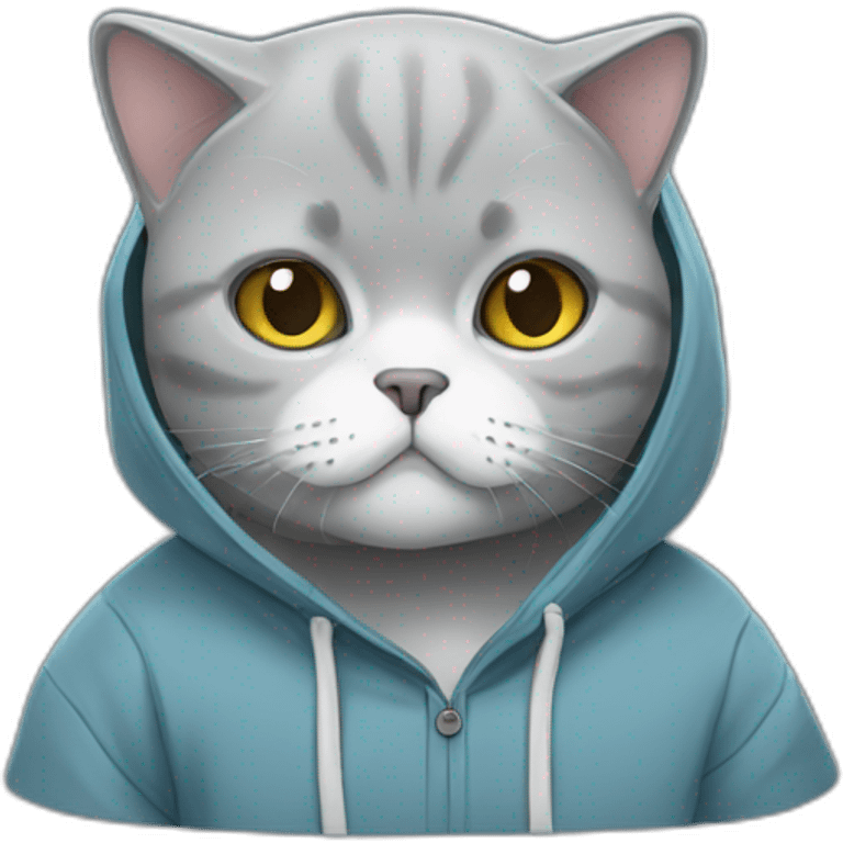 A British shorthair wearing a hoodie emoji