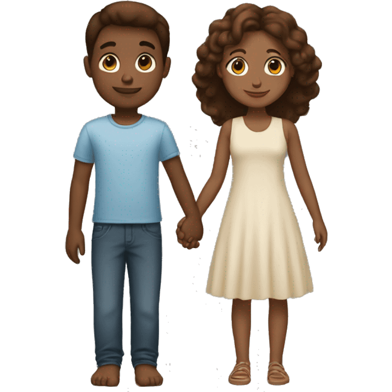 A tall 1m90 brown boy holding hands with a beautiful 1m57 brown girl, white skin. emoji