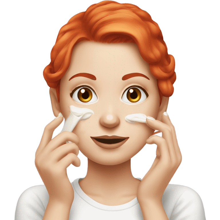 Bright red hair white girl applying cream on face emoji