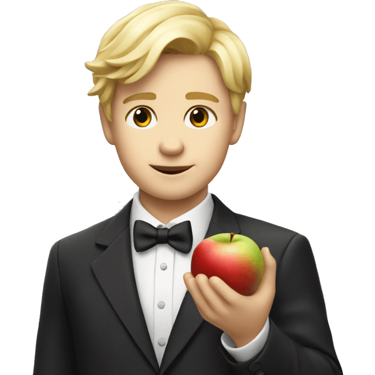 blonde boy in formal suit with an apple in his hand  emoji