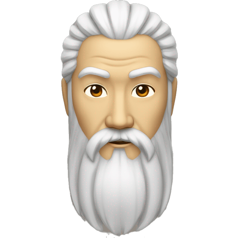 、"Laozi: Ancient Chinese philosopher, Hanfu, topknot, beard, black beard, willow-leaf eyebrows, phoenix eyes, long face, wide face." emoji