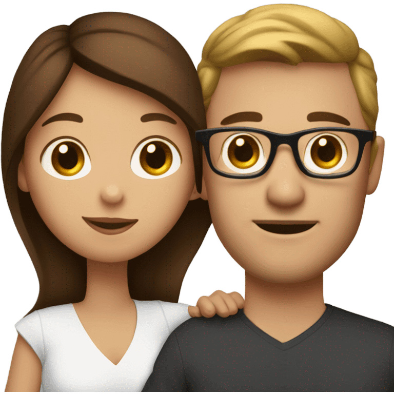 A white couple with brown hair. The main is wearing glasses with his arm around the wife. And the wife is holding a baby girl emoji