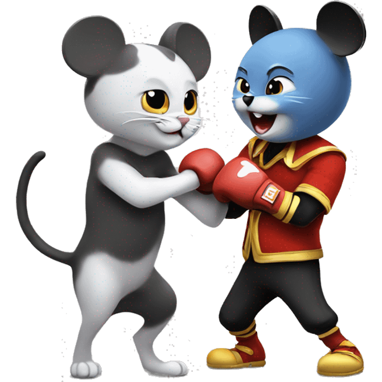 Mickey mouse fighting a British shorthair cat emoji