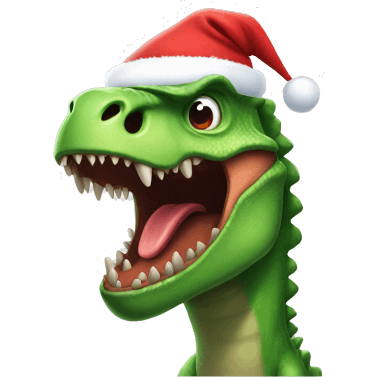 Mad dinosaur with Santa hat emoji