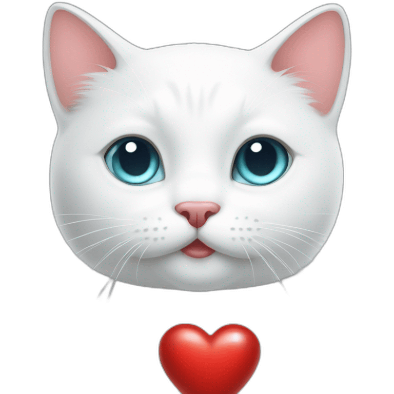 A white cat with watery eyes holding red heart  emoji