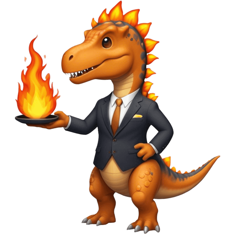 office dinosaur in a suit on a fire emoji