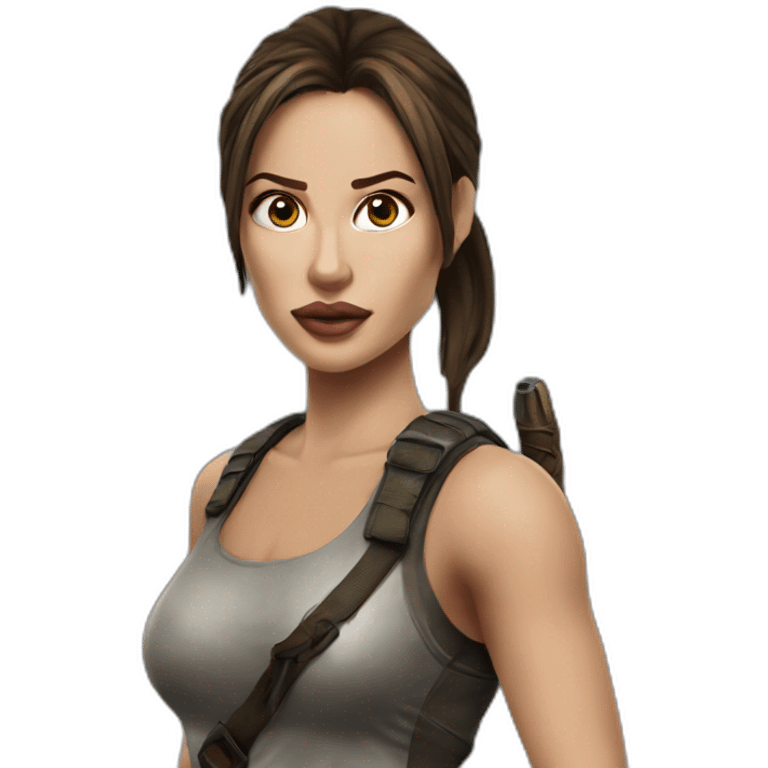 angelina julie as tomb raider, hyper realistic emoji