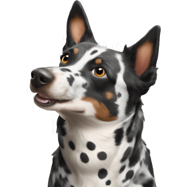 Black and white spotted Australian cattle dog with horses emoji