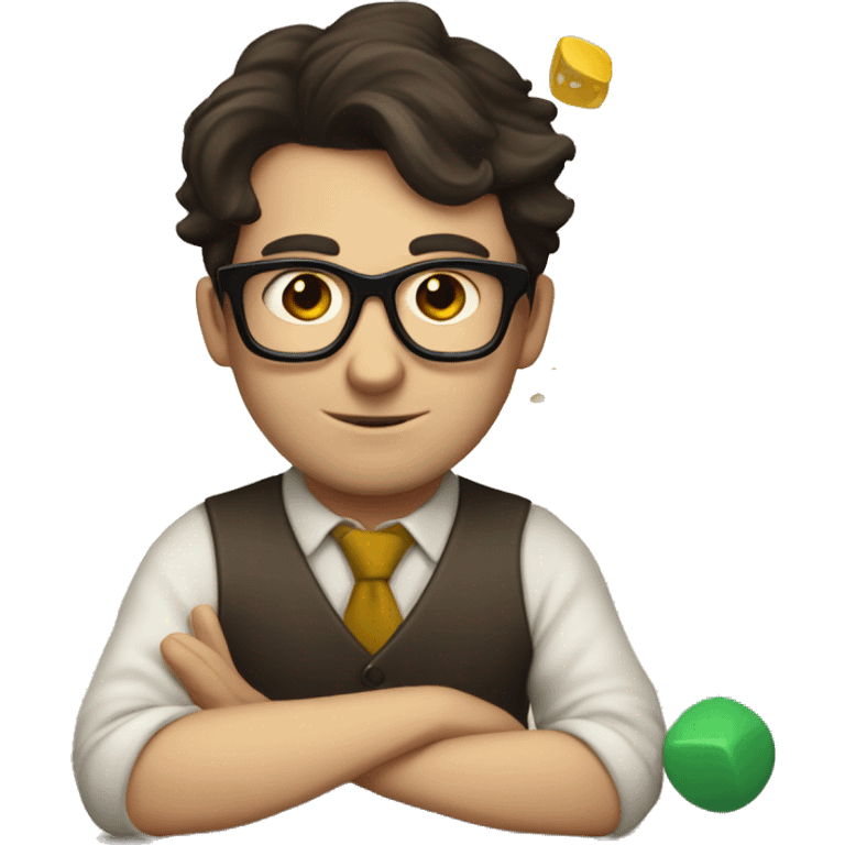 Nerdy white guy with dark hair playing board games emoji