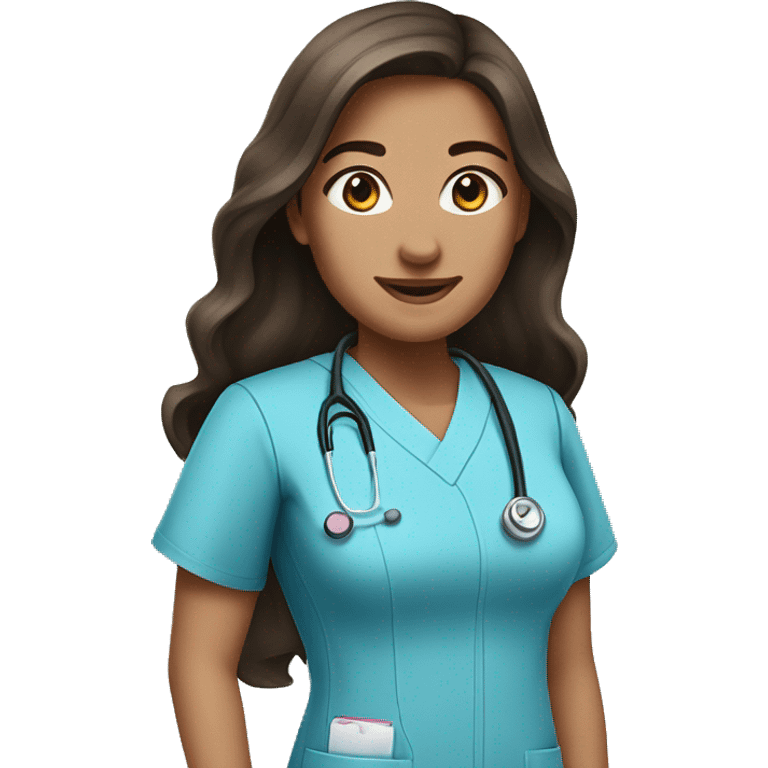 Nurse, woman, long brunette hair, pink scrubs emoji