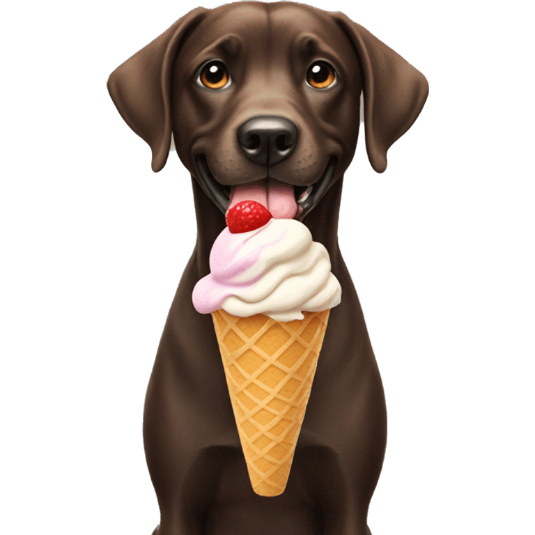 A dog eating an ice cream emoji