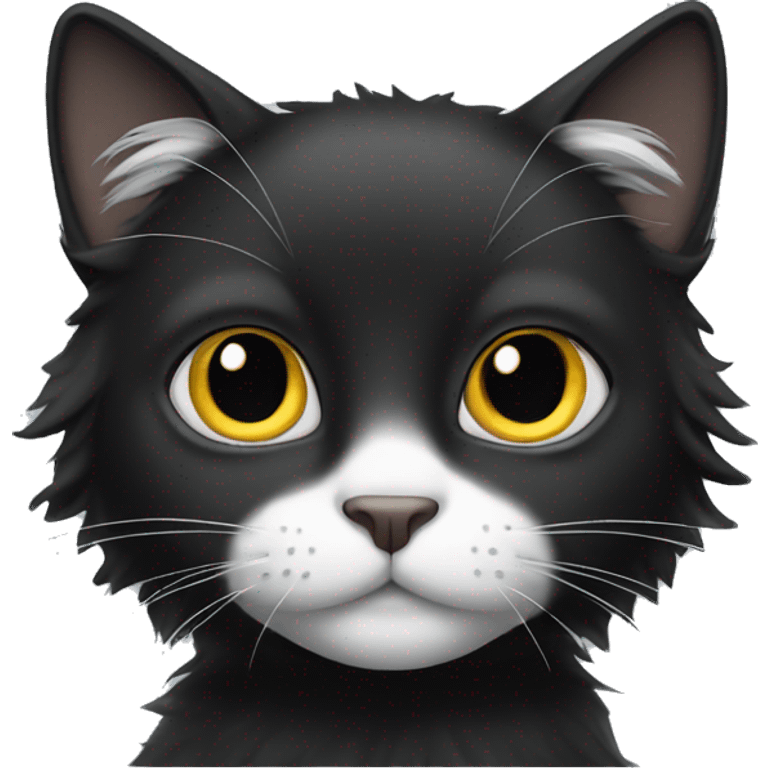 black cat long-haired with half white head emoji