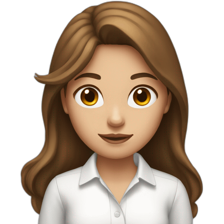 girl with brown long hair in white shirt with macbook emoji