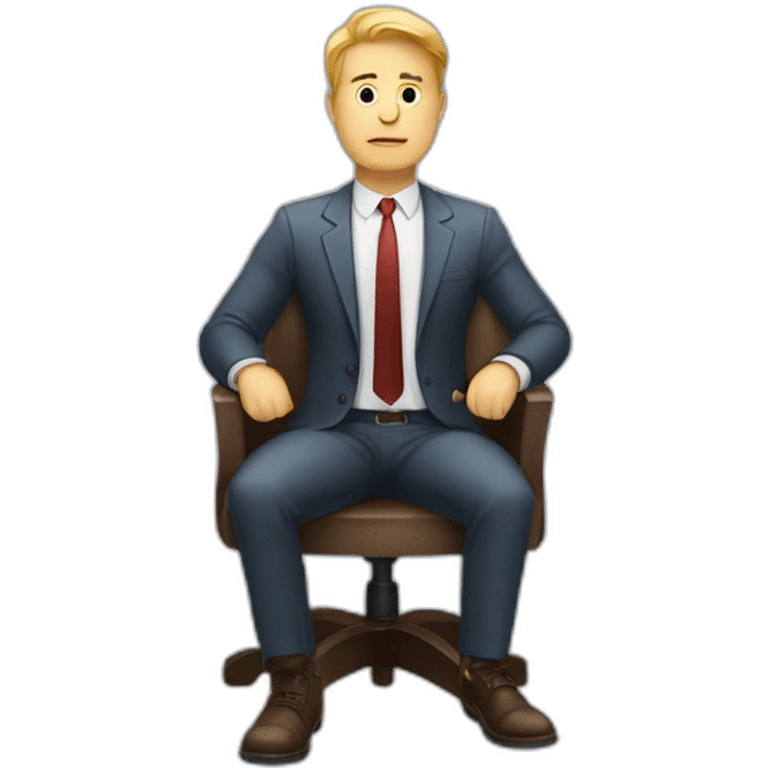 White businessman sitting on chair and thinking with hold down hand emoji