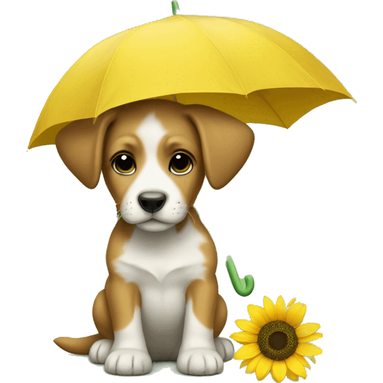 a puppy wearing a sunflower umbrella emoji