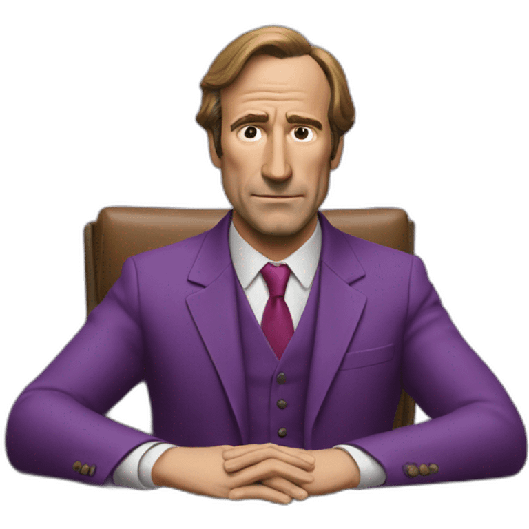 Saul Goodman sitting on a desk in a purple suit emoji