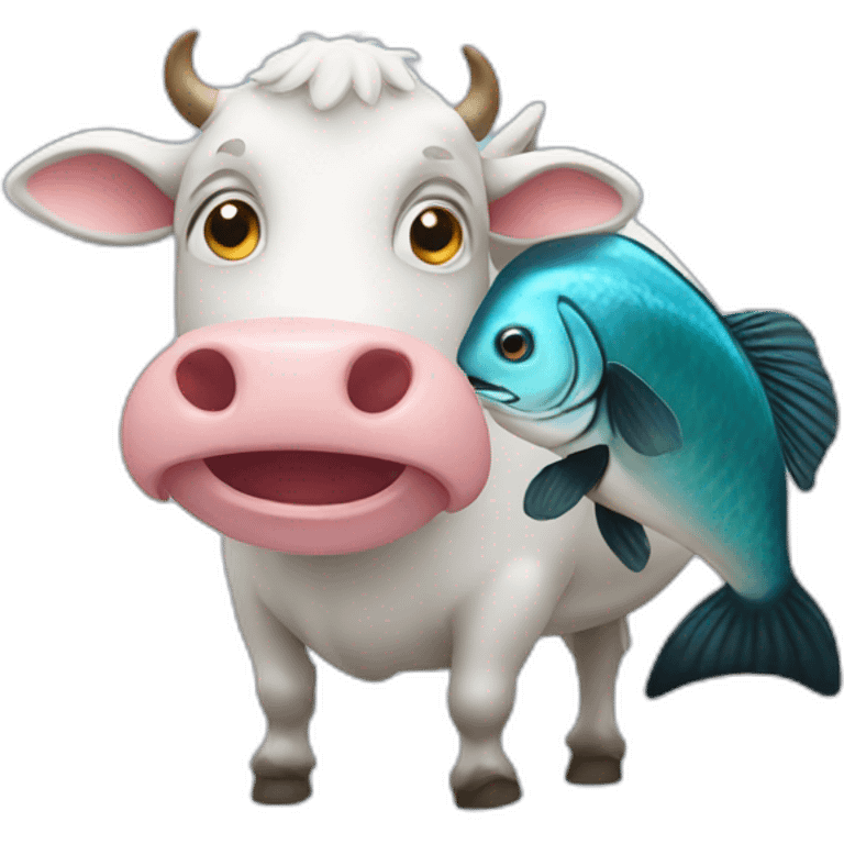 Cow wearing a fish emoji