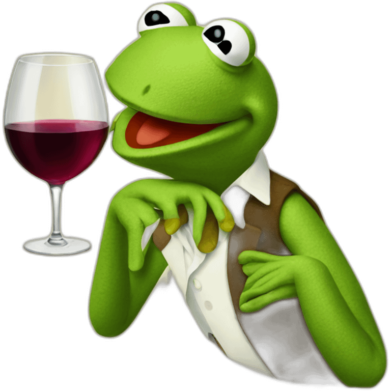 kermit frog drinking big glas of wine emoji