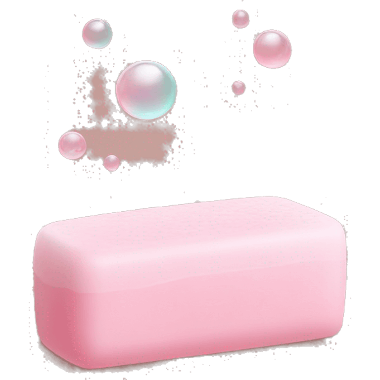 Light pink soap bar sitting on a soap holder, with soap bubbles  emoji