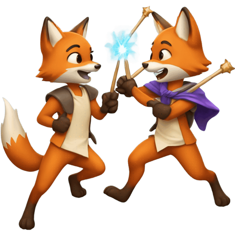 two foxes fight with magic wands emoji