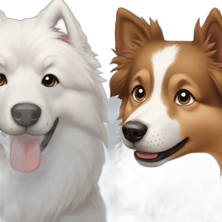 À Samoyed and an Australian shepherd playing emoji