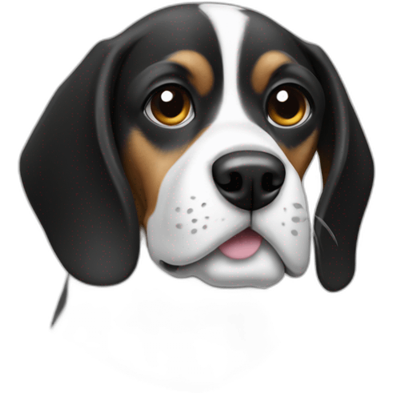 beagle dog black and white, with eyes covered in black emoji