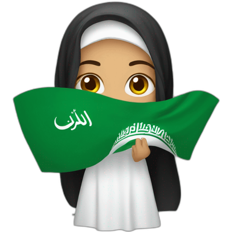 Arabic woman cover face Saudi Arabia flag emoji