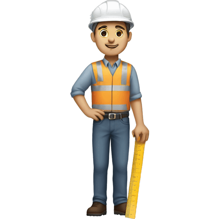 a male engineer in a gray construction uniform holds a ruler in his hands emoji