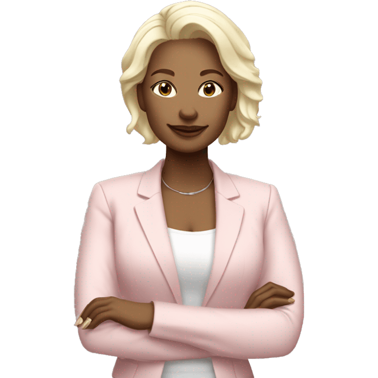 a 40 years old business woman in finance with the shortest platinum blonde hair wearing pale pink blazer emoji