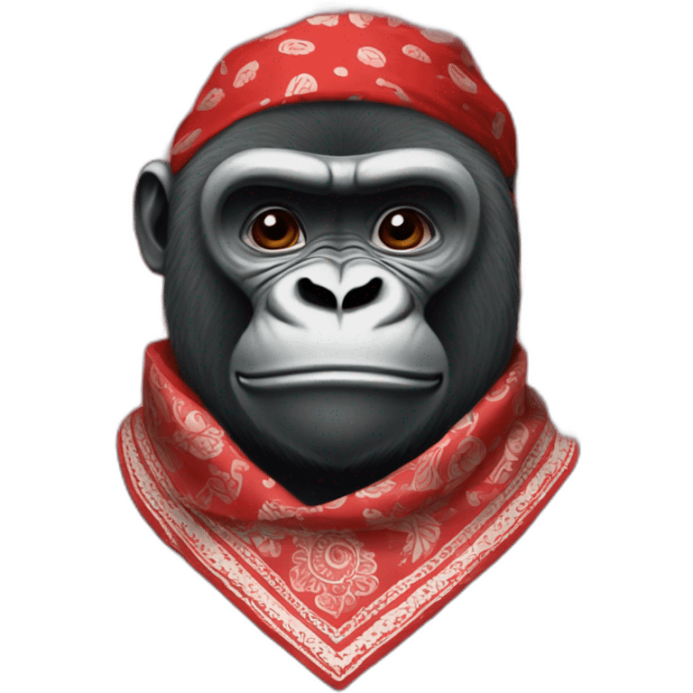 A gorilla wearing a Red bandanna with Paisley pattern around neck emoji