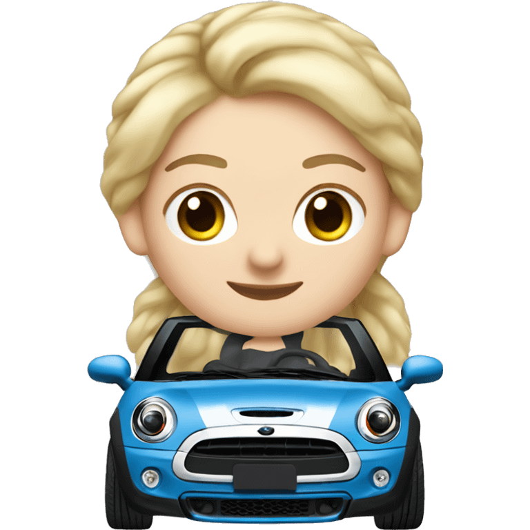 a white girl drives a blue convertible Mini Cooper- change to black convertible  emoji