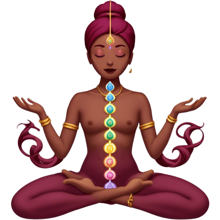 Floating body with flowing chakras and aligned burgundy color emoji