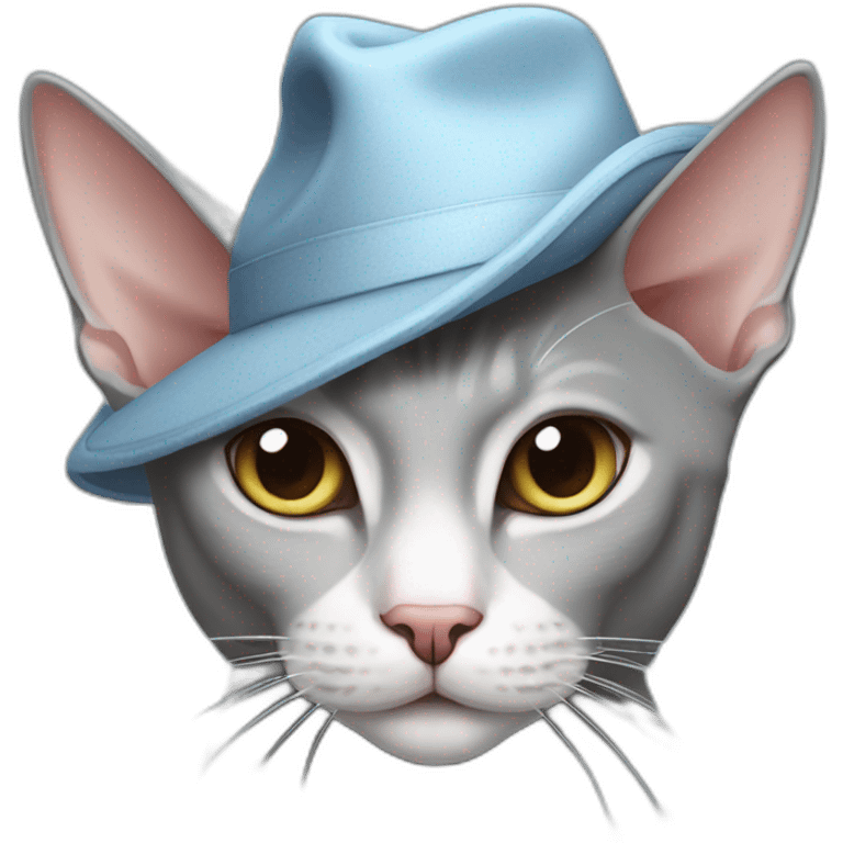 gray cat with a white nose wearing a Sphynx hat  emoji