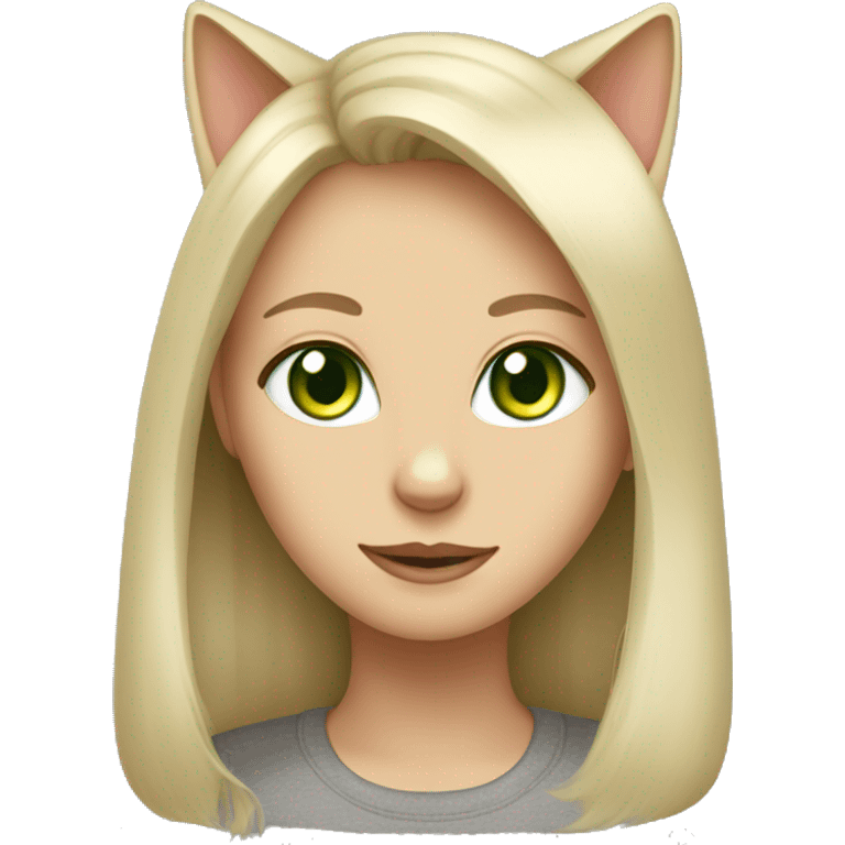 Grey cat with blonde girl green eyes emoji