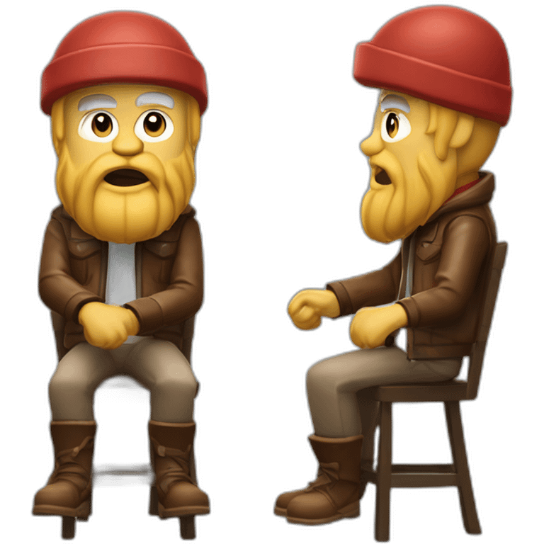 biff wiff short santa beard wearing a brown leather jacket and a paddy cap sitting in a folding directors chair looking angry(full body, ios17) emoji