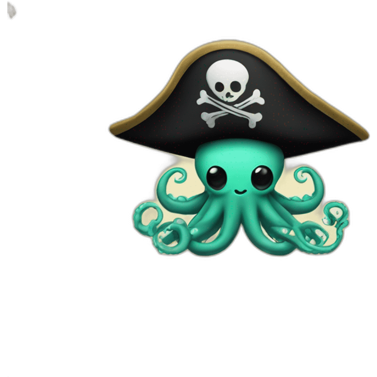 cute kraken with pirate hat hanging a black flag emoji