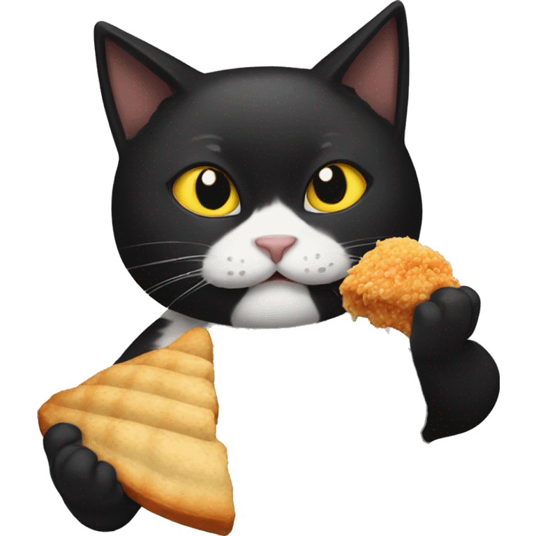 Black cat eating chicken  emoji