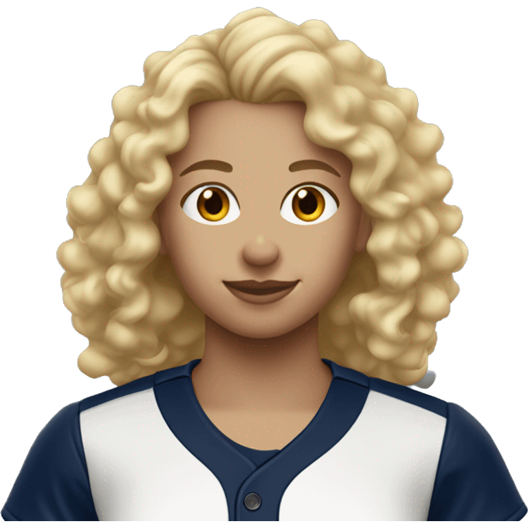 Softball player blonde curly hair navy jersey  emoji