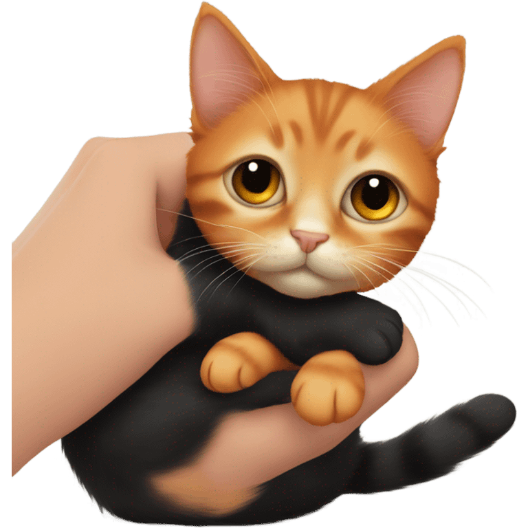 little orange cat hugging a little black cat emoji