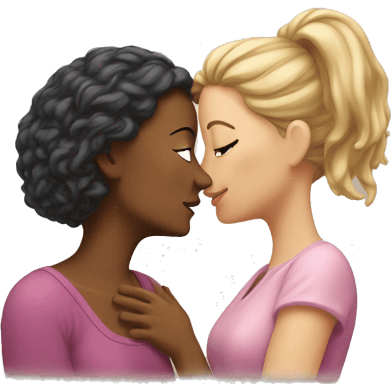 One woman whispers into the ear of another woman closing by hand emoji