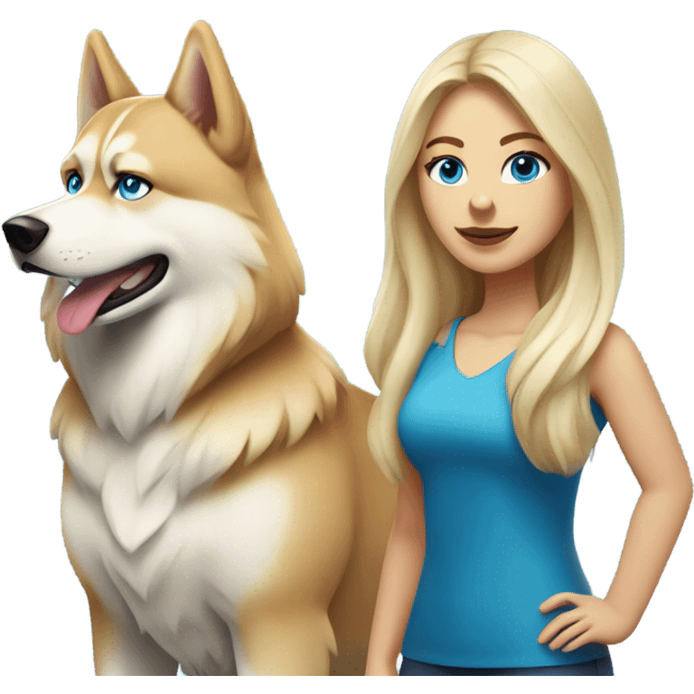 Caucasian blonde woman and red Siberian husky emoji