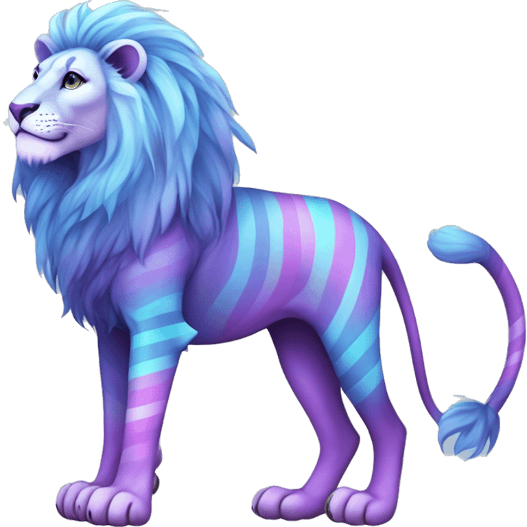 Colorful pastel vernid fantasy creature LiLaiRa Kamirah Falvie whiskers paws full body purple gradient stripes with pastel blue braided tail lion emoji